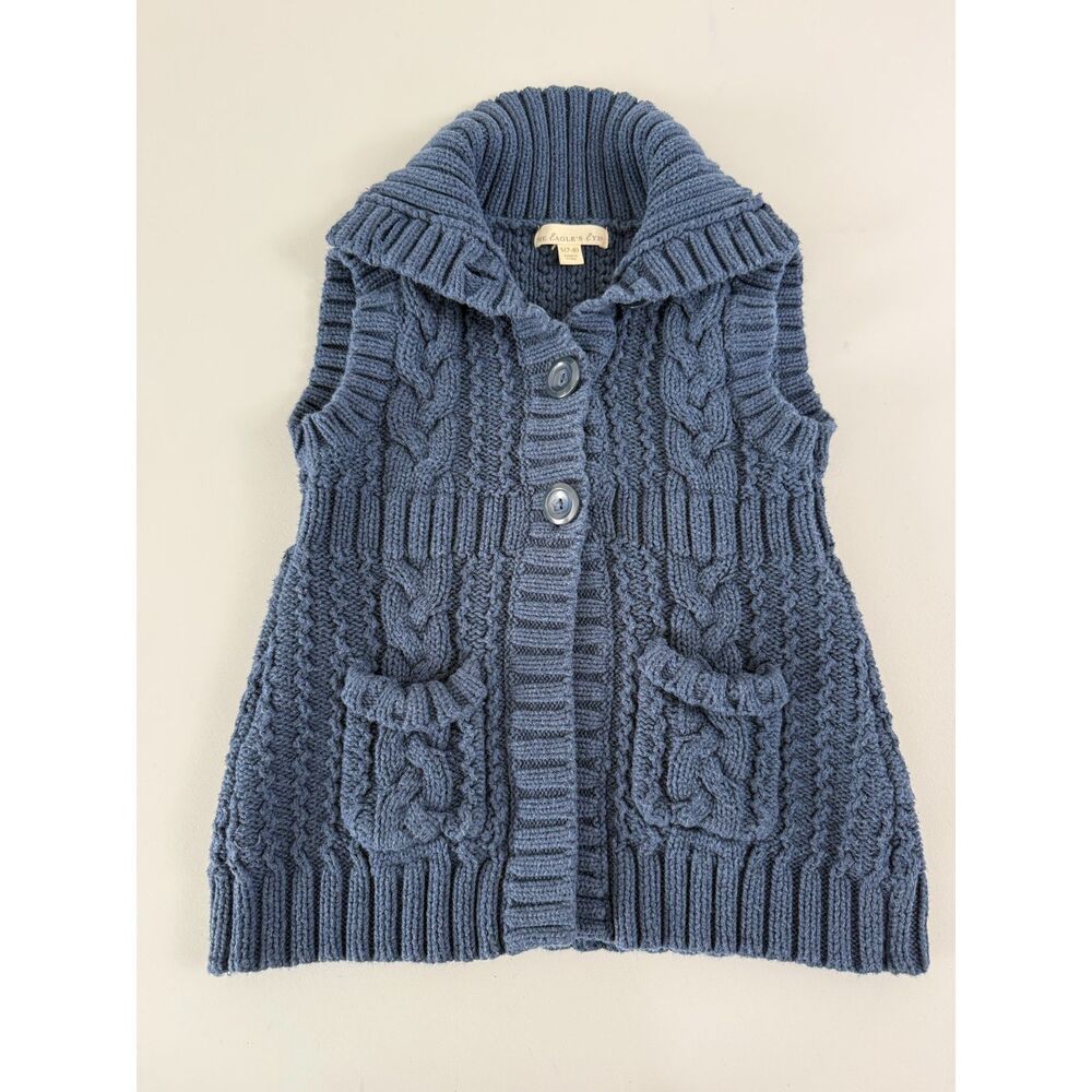 The Eagle's Eye Girls Navy Blue Sweater Vest Button Front Pockets Size S (7-8)